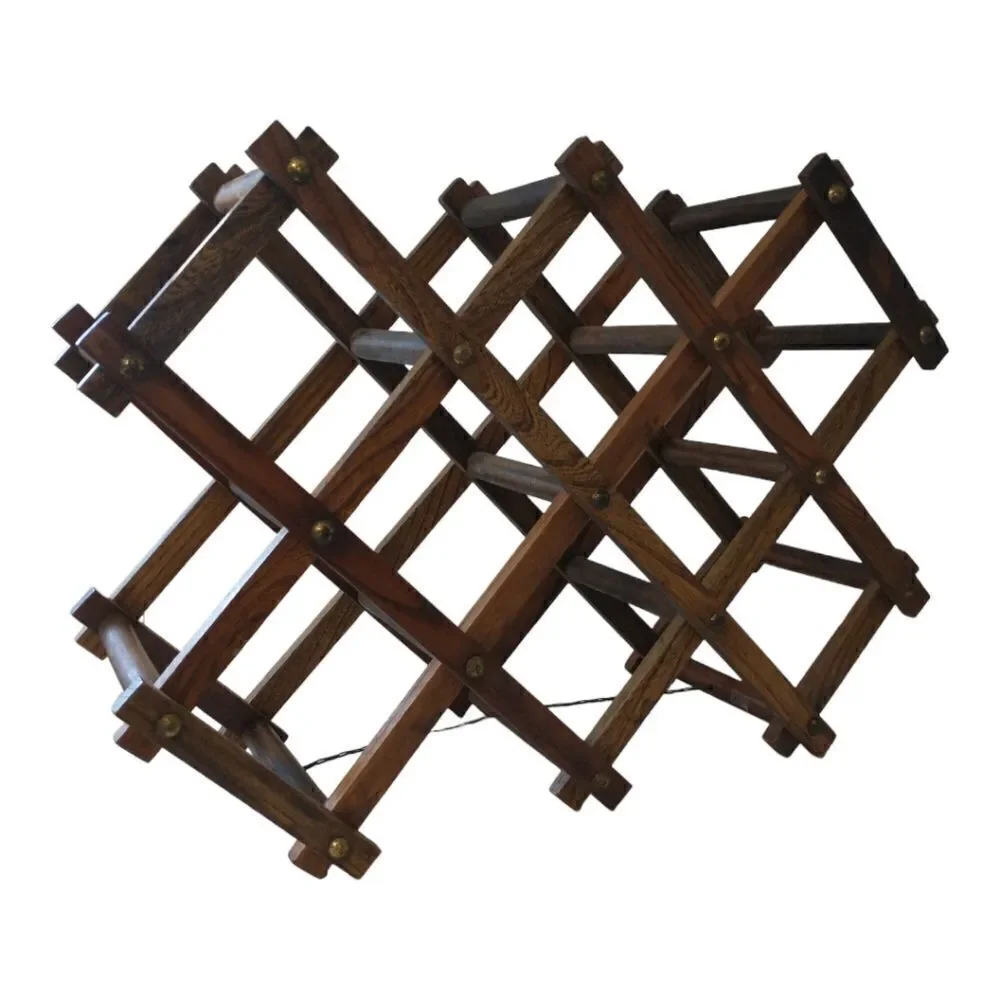 Wood Accordion Wine Bottle Rack Sturdy MCM Expandable Holds‎ 10 Bottles Heavy